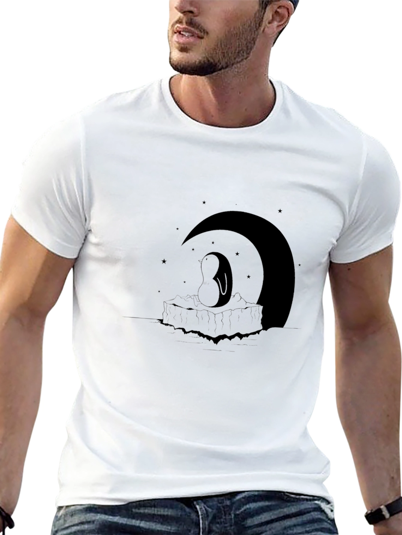 Night Penguin Graphic T-Shirt - Black