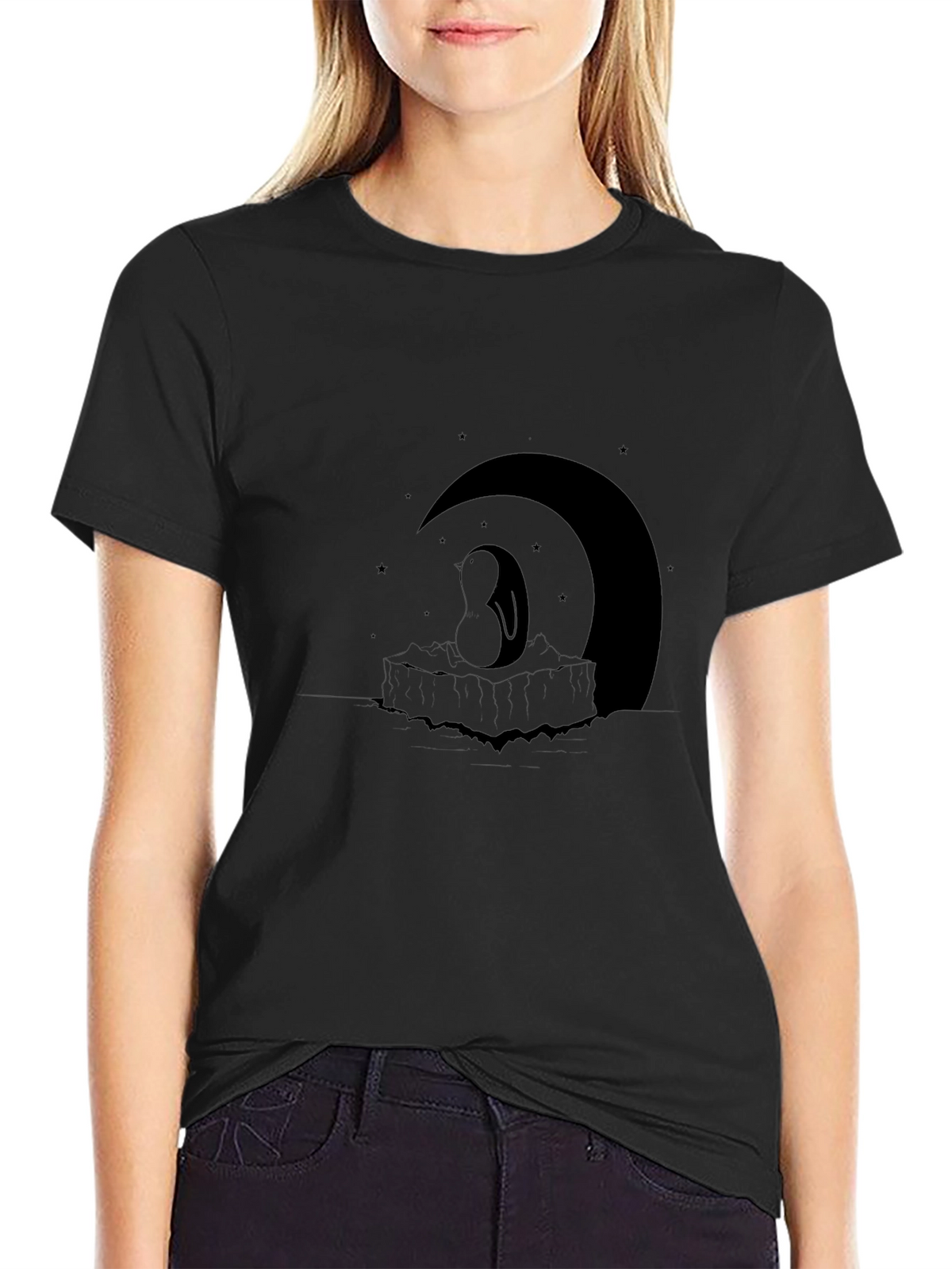 Night Penguin Graphic T-Shirt - Black