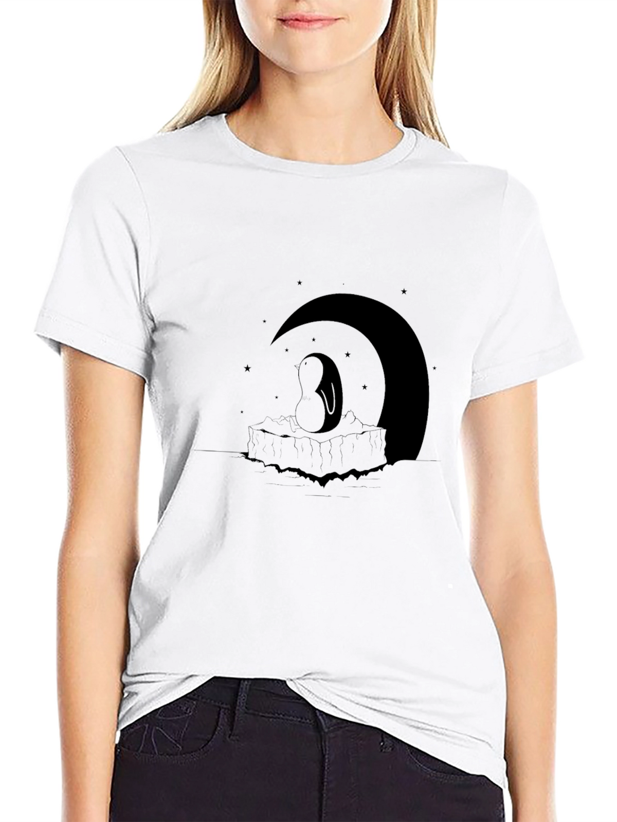 Night Penguin Graphic T-Shirt - Black