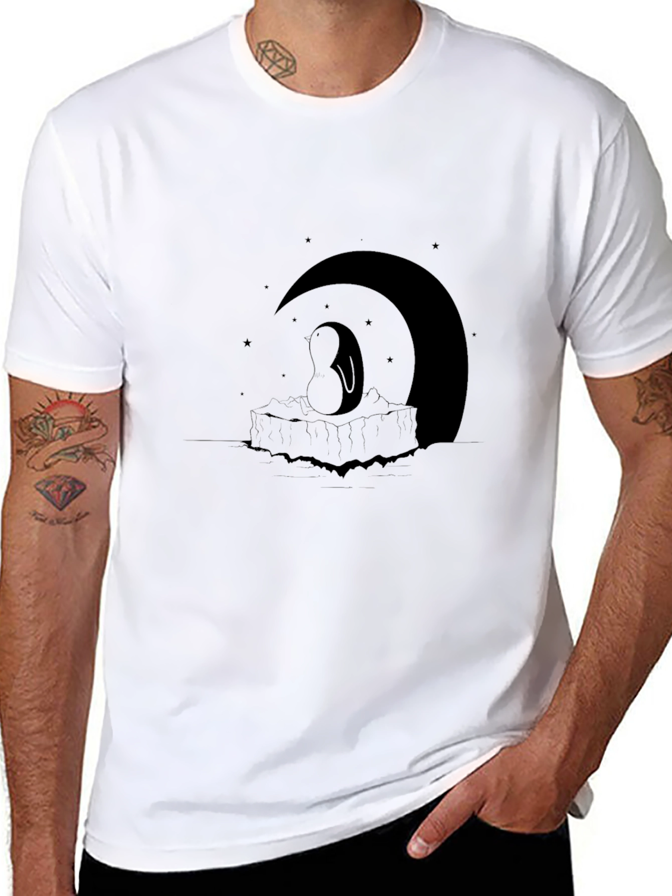 Night Penguin Graphic T-Shirt - Black