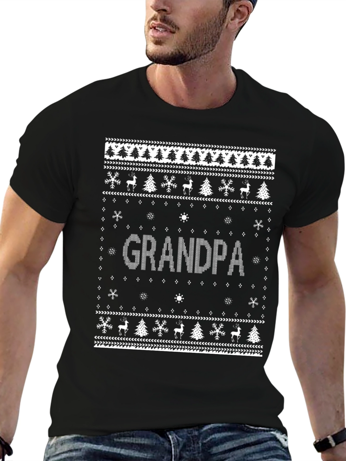 Grandpa Christmas Sweater Style T-Shirt