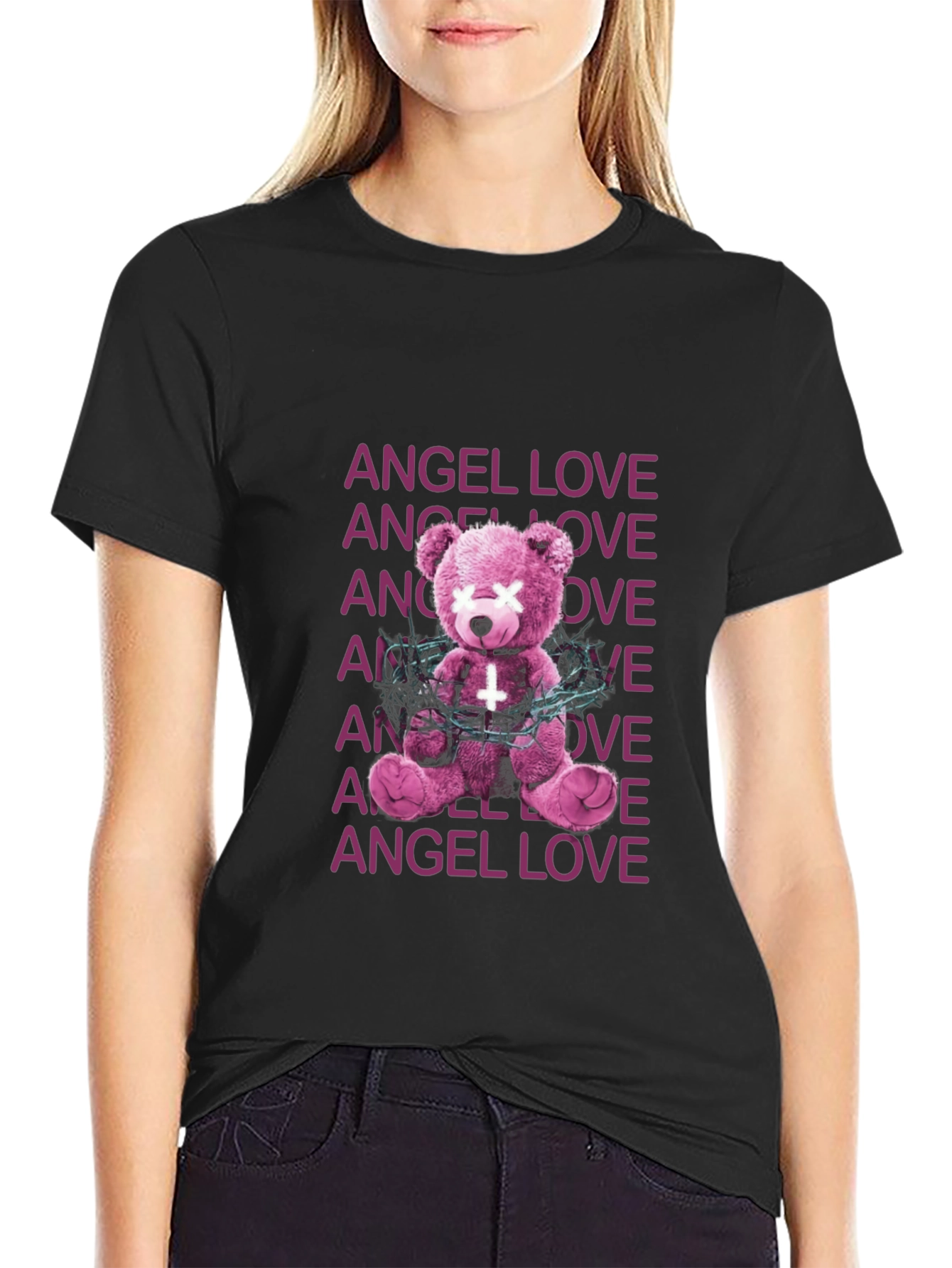 Angel Love Graphic Tee - Edgy Teddy Bear Design