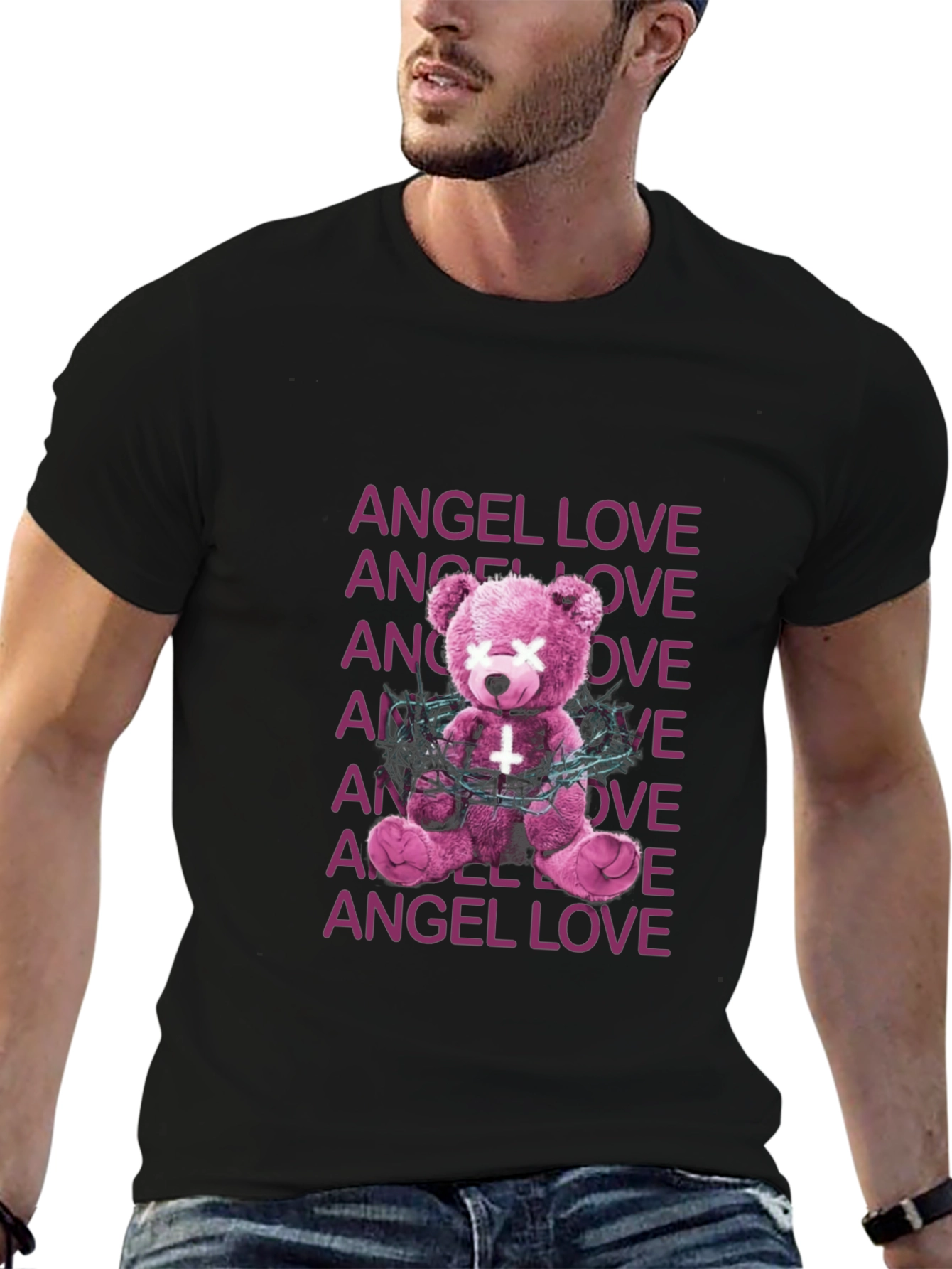Angel Love Graphic Tee - Edgy Teddy Bear Design