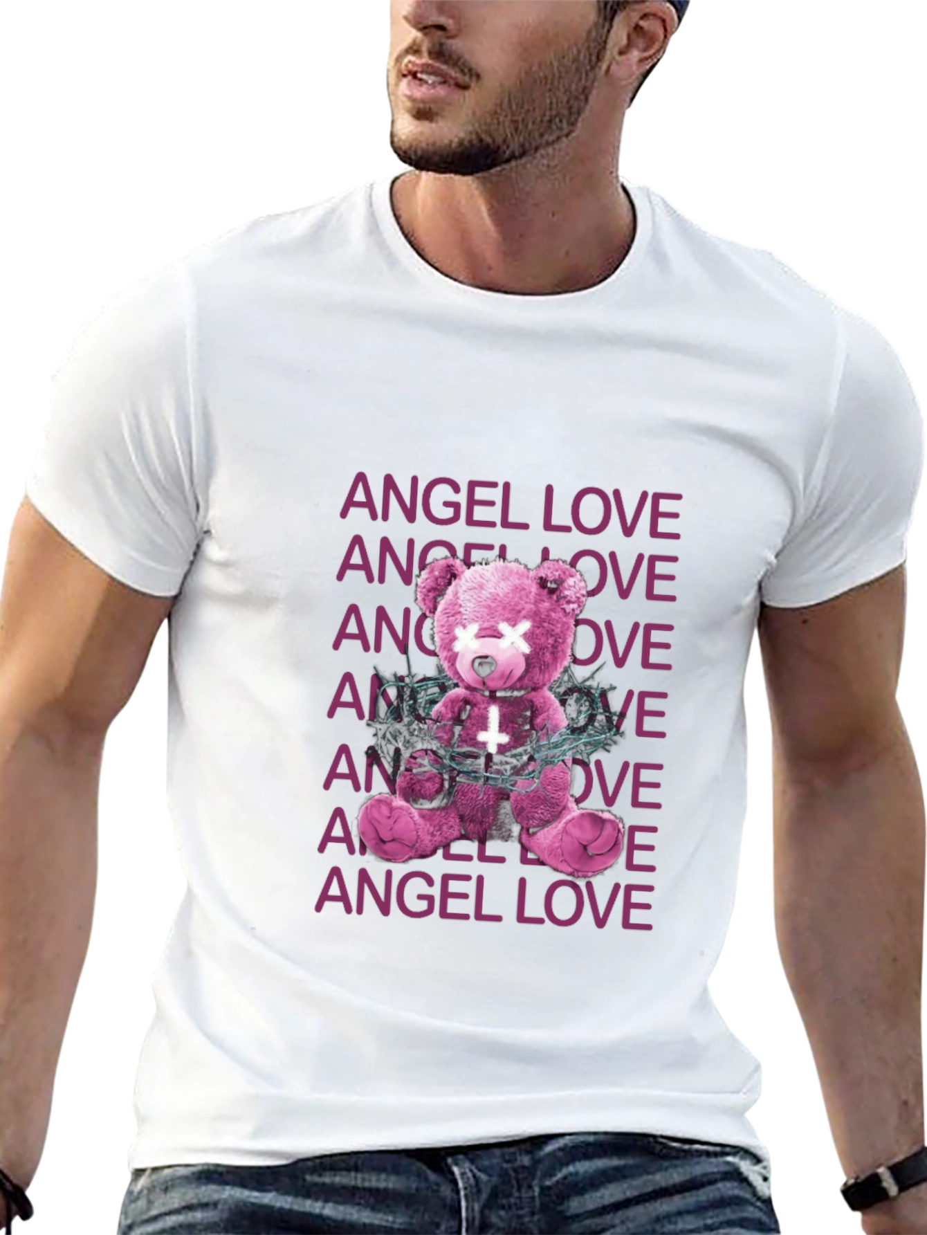 Angel Love Graphic Tee - Edgy Teddy Bear Design