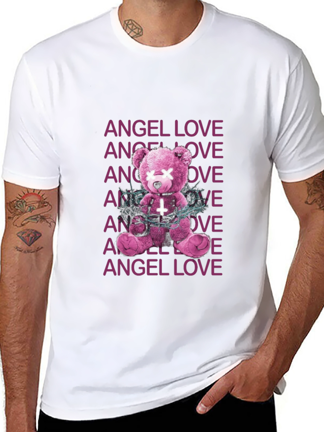 Angel Love Graphic Tee - Edgy Teddy Bear Design