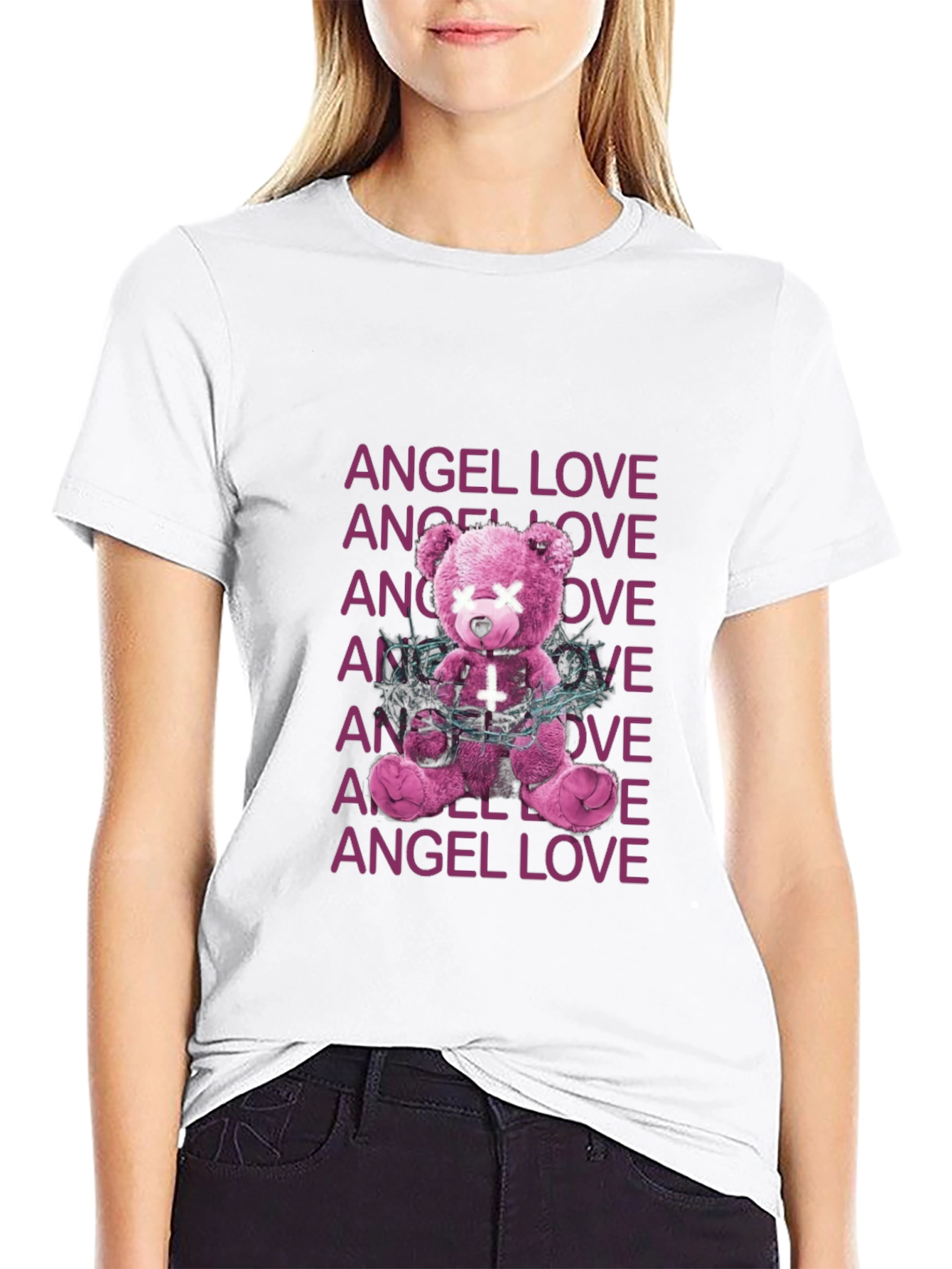 Angel Love Graphic Tee - Edgy Teddy Bear Design