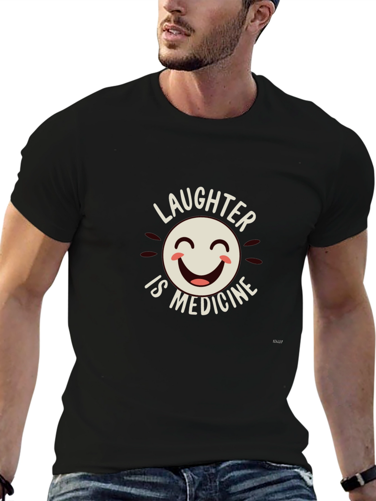 Laughter is Medicine Graphic Tee - Black Cotton Blend