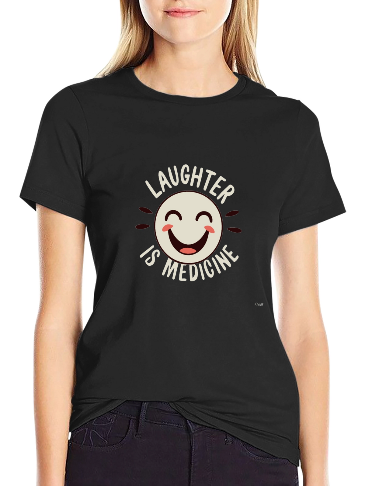 Laughter is Medicine Graphic Tee - Black Cotton Blend