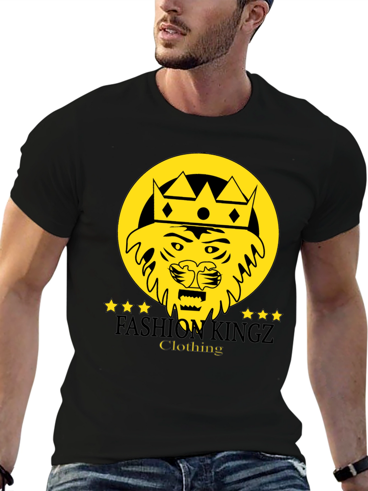 Fashion Kingz Lion Graphic Tee - Stylish Black T-Shirt