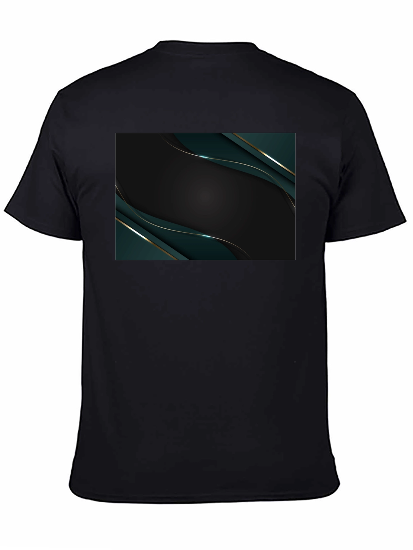 Sleek Black Tee with Abstract Emerald Design