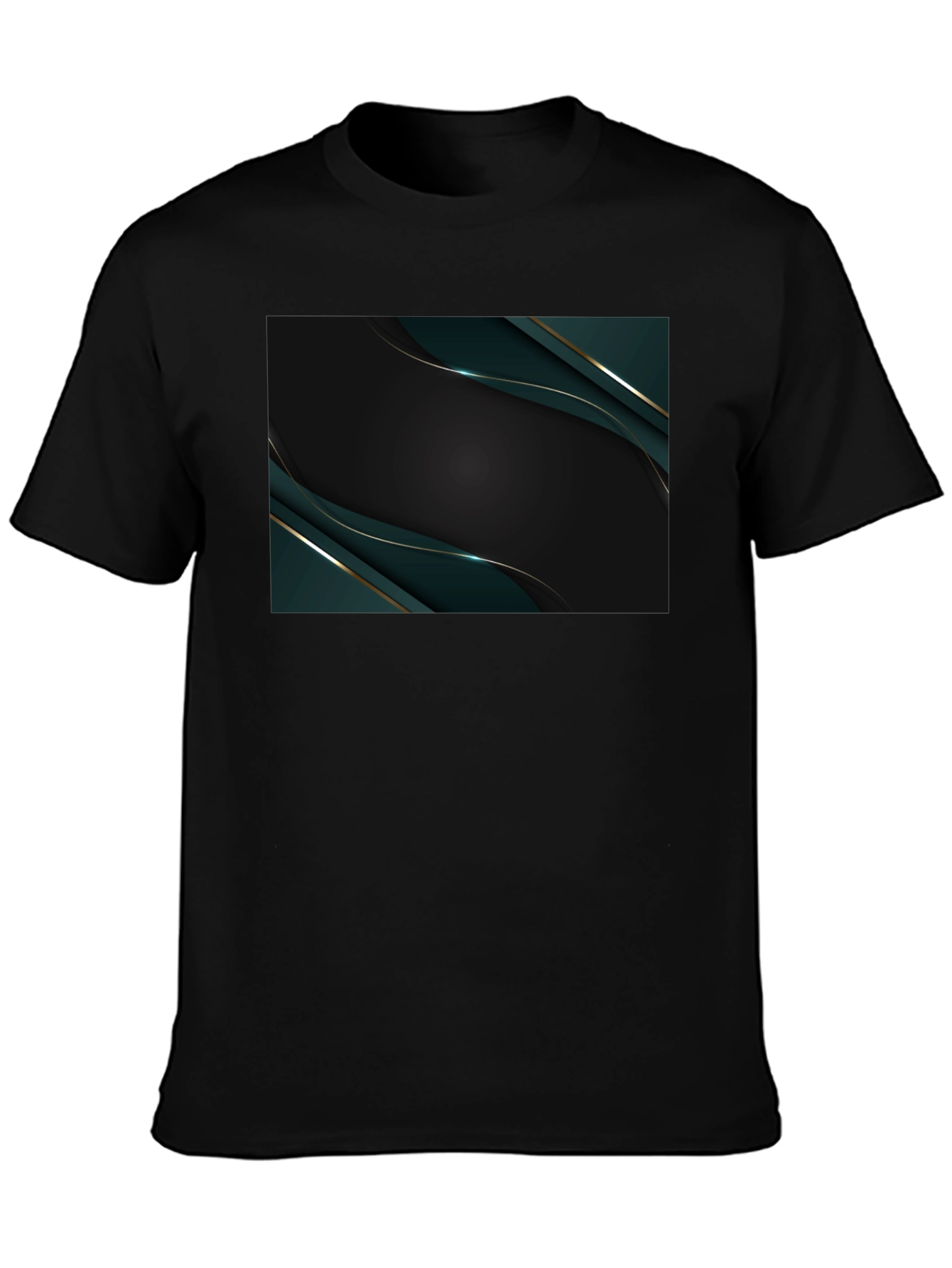 Sleek Black Tee with Abstract Emerald Design