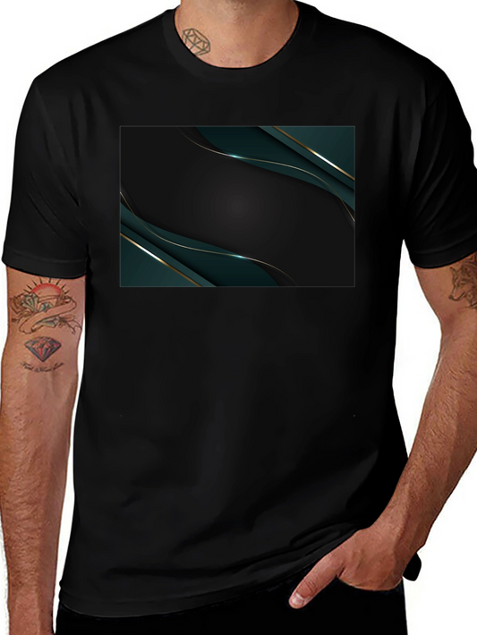 Sleek Black Tee with Abstract Emerald Design