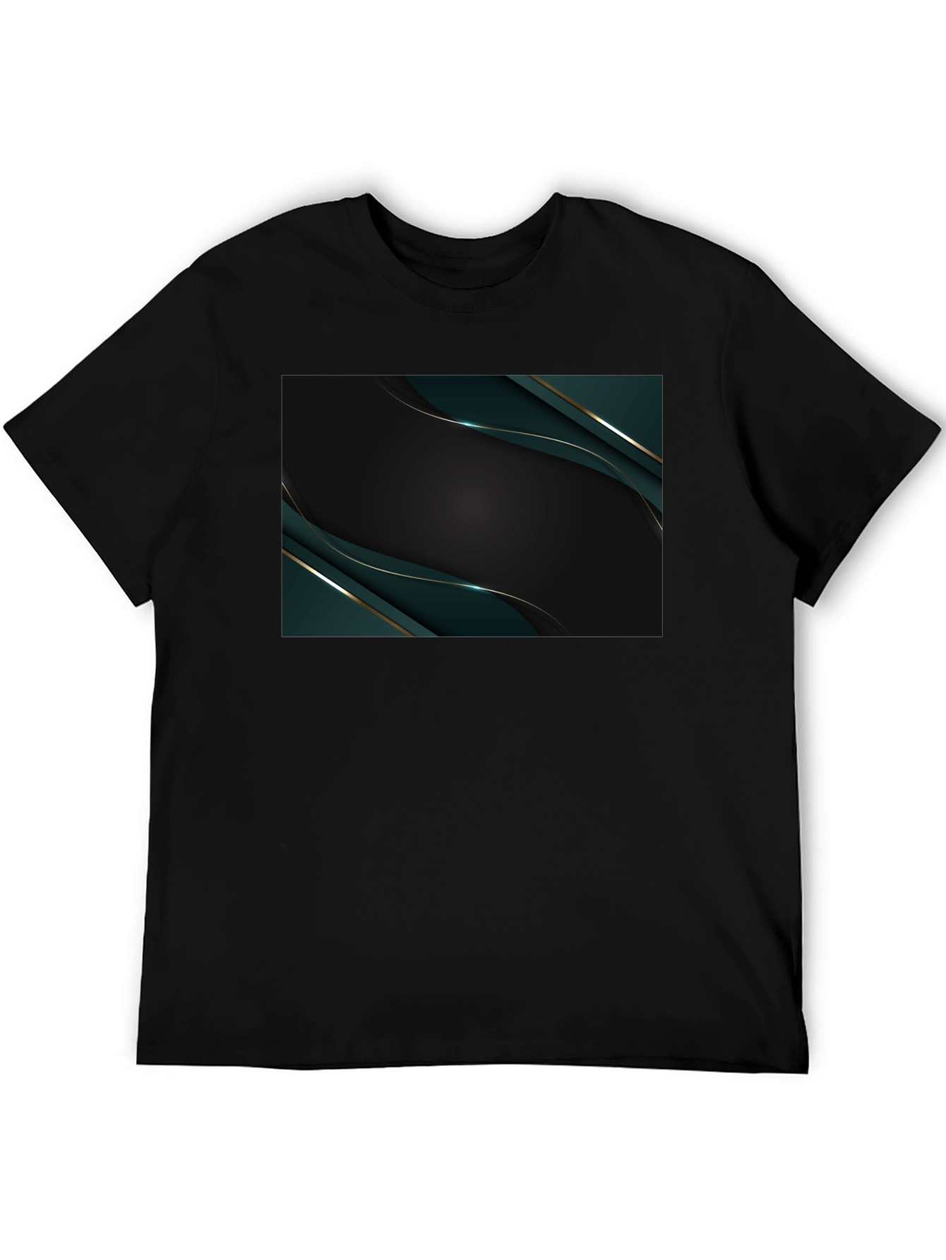 Sleek Black Tee with Abstract Emerald Design