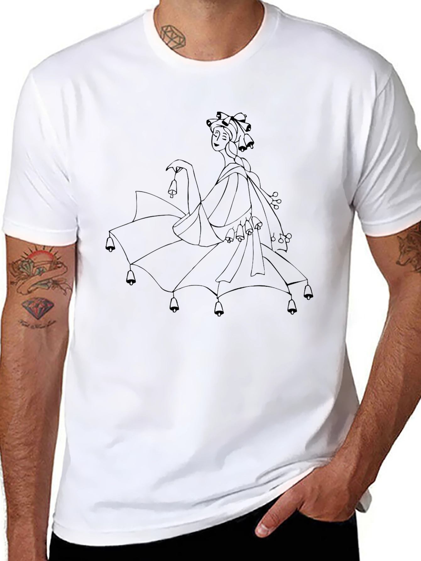 Unique Woman with Bells Graphic T-Shirt