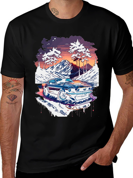 Retro Car Graphic Tee - Mountain Road Trip Shirt