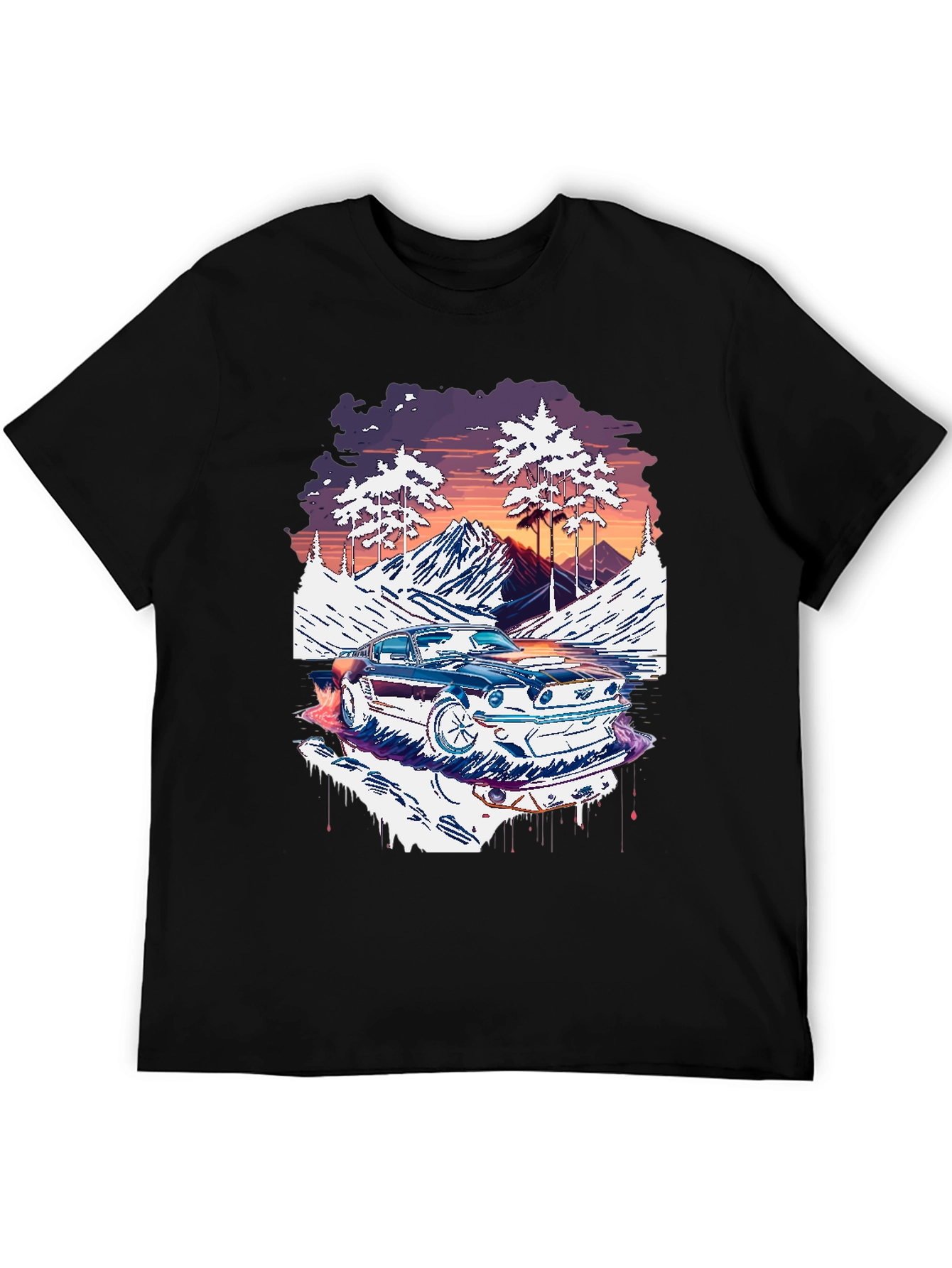 Retro Car Graphic Tee - Mountain Road Trip Shirt