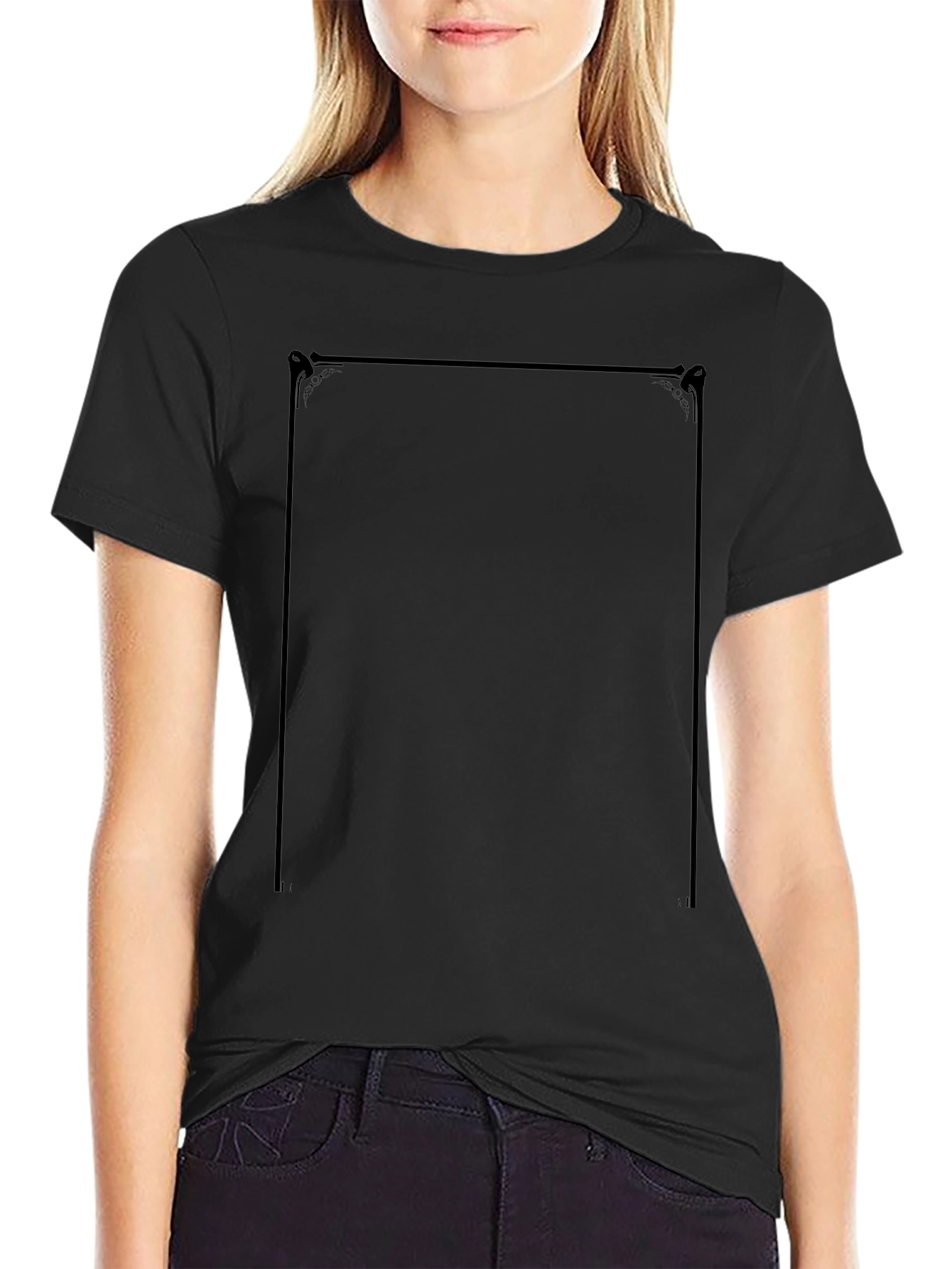 Classic Black T-Shirt with Ornate Frame Design
