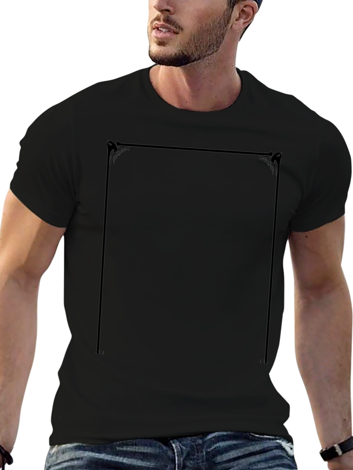 Classic Black T-Shirt with Ornate Frame Design