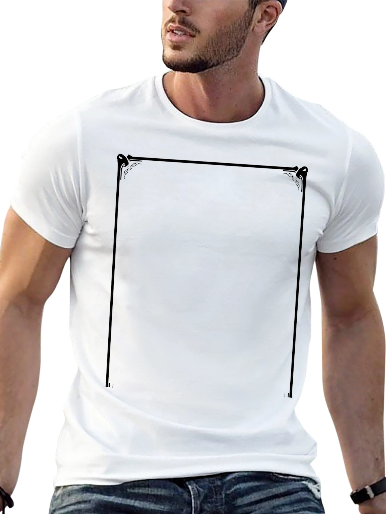 Classic Black T-Shirt with Ornate Frame Design
