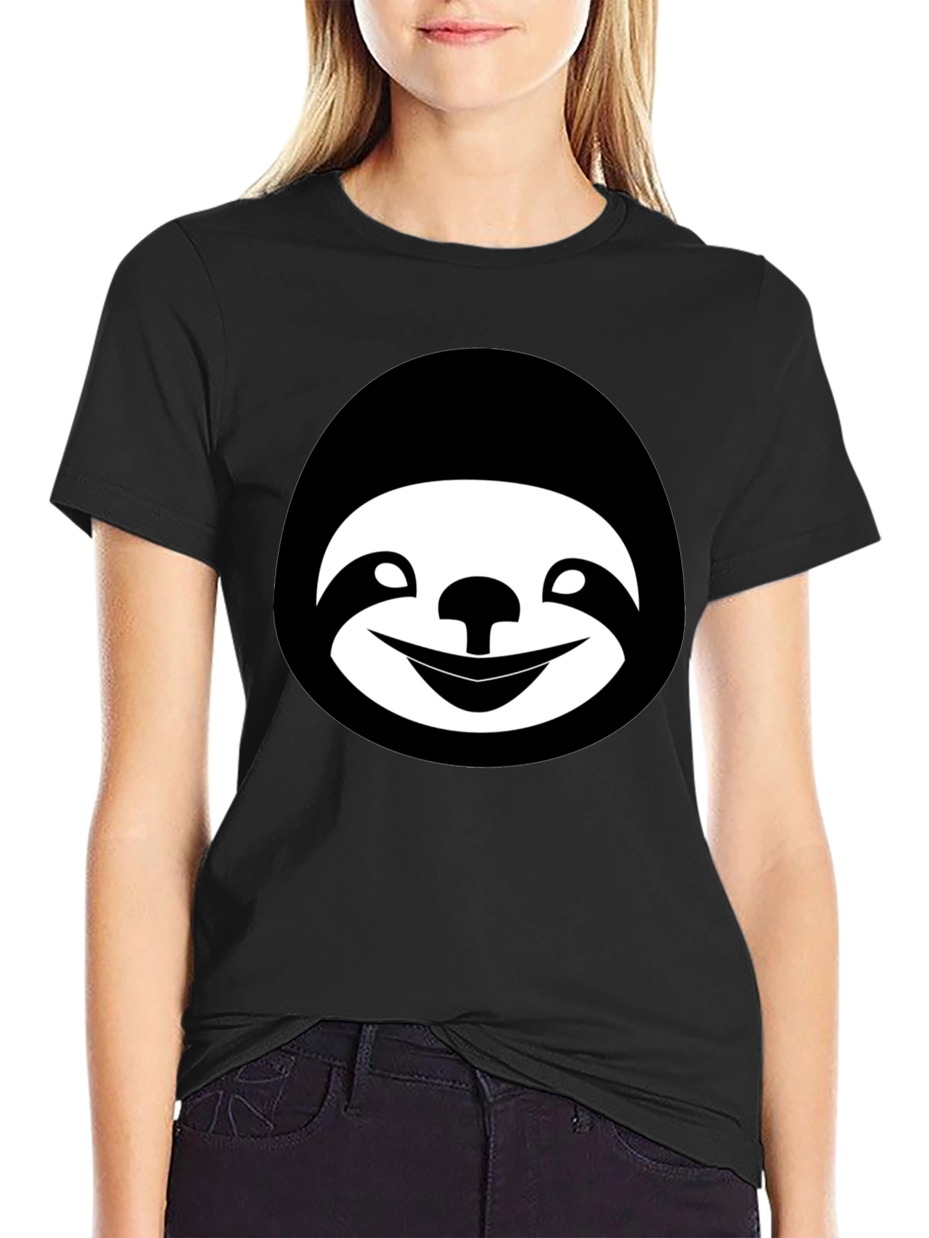 Sloth Face Graphic Black T-Shirt
