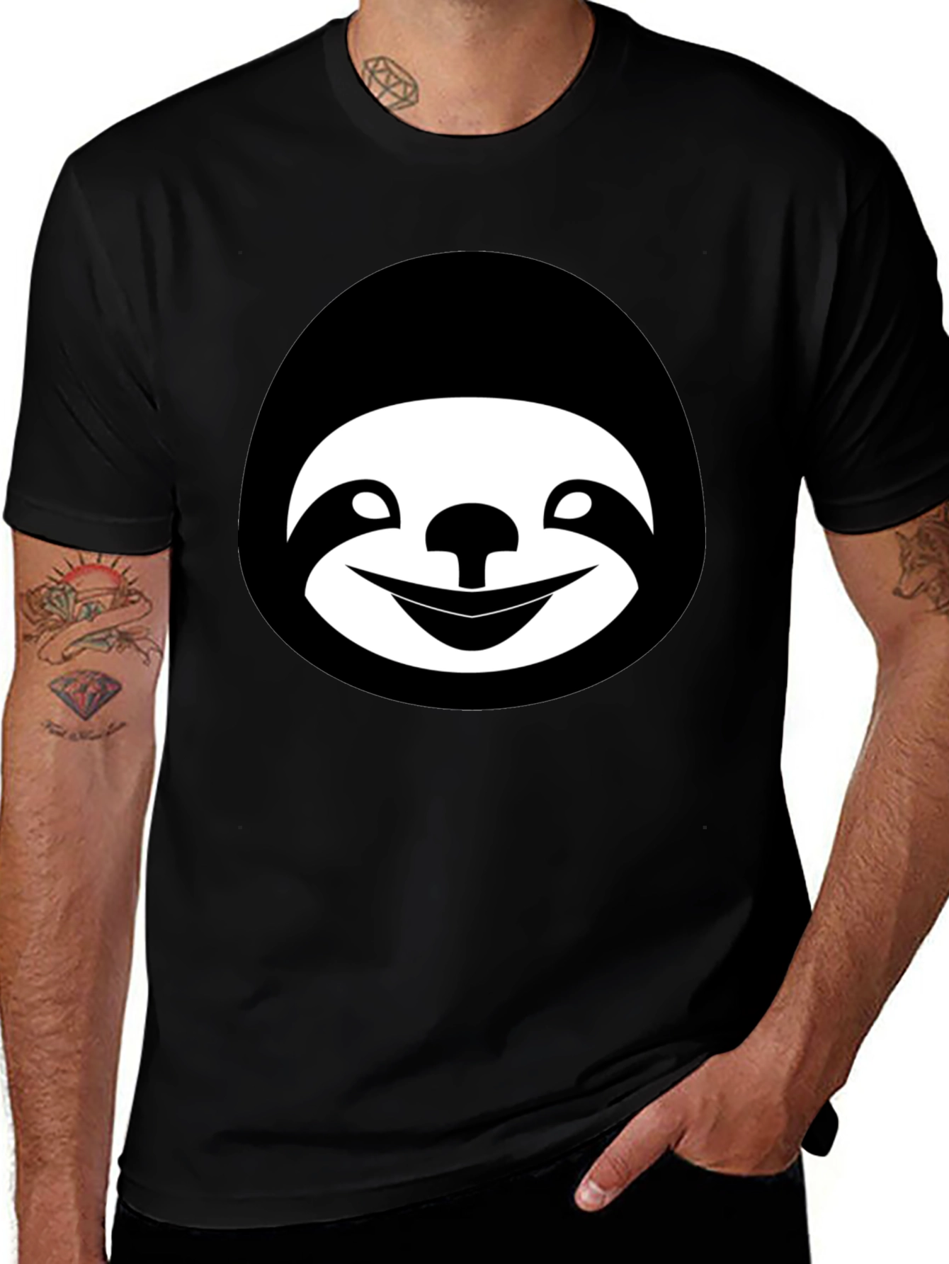 Sloth Face Graphic Black T-Shirt
