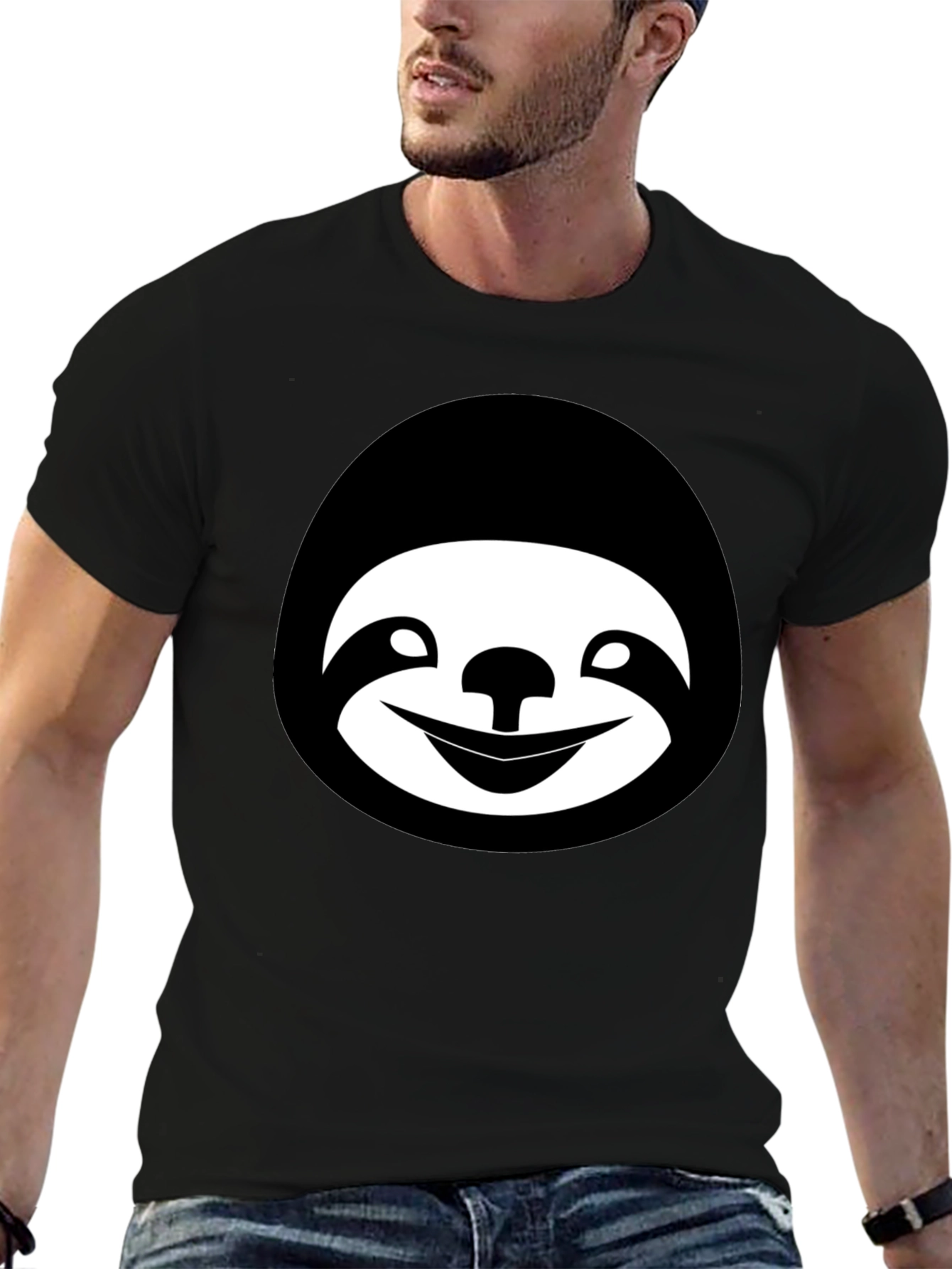 Sloth Face Graphic Black T-Shirt