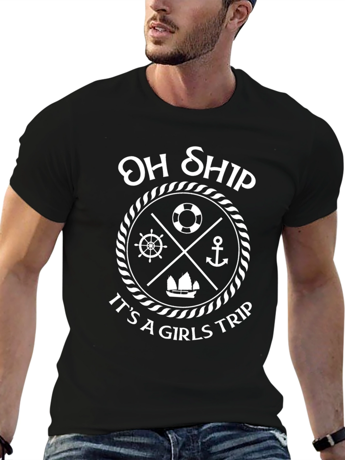 Oh Ship Its A Girls Trip Black T-Shirt