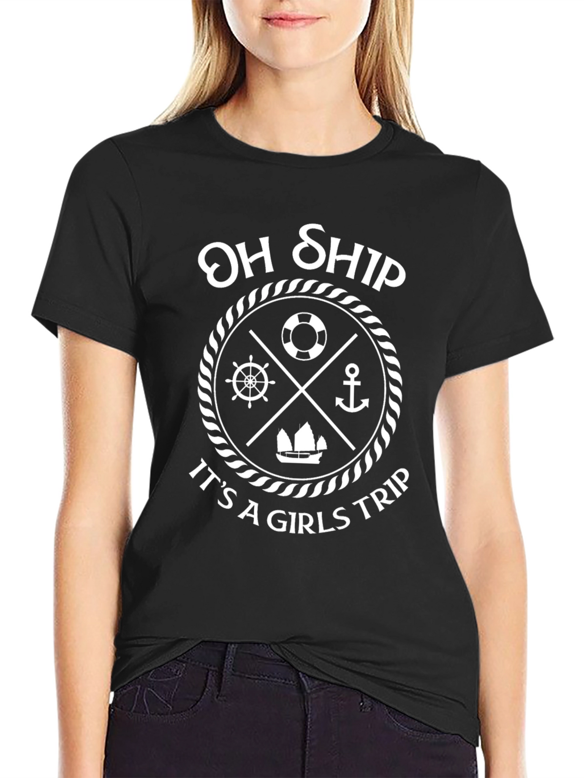 Oh Ship Its A Girls Trip Black T-Shirt