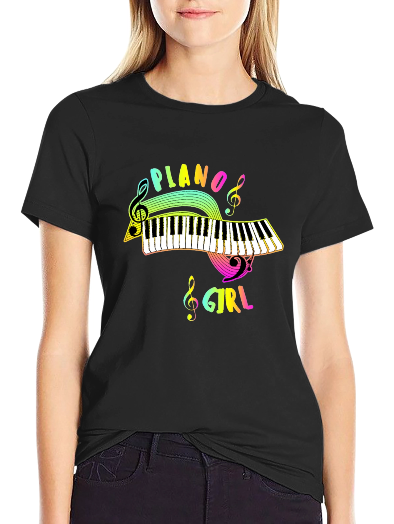 Piano Girl Black Graphic Tee - Music Lover