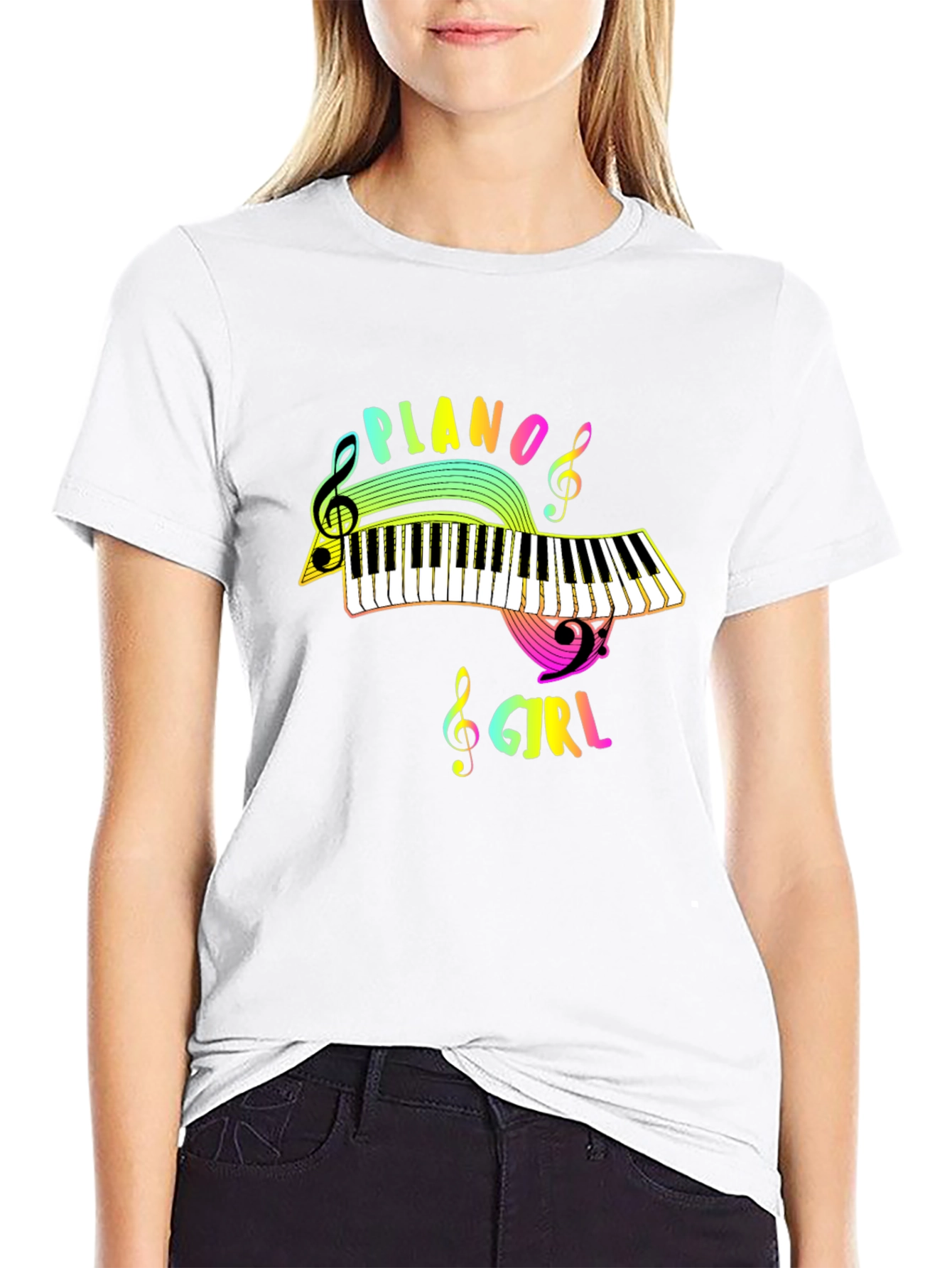 Piano Girl Black Graphic Tee - Music Lover