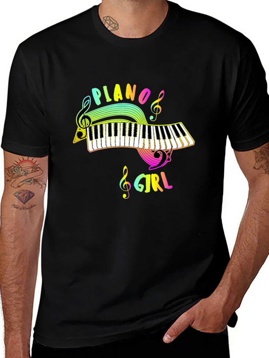 Piano Girl Black Graphic Tee - Music Lover