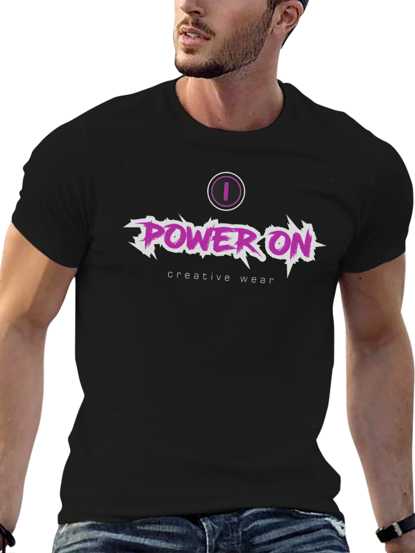 Power On Creative Wear Black Graphic Tee