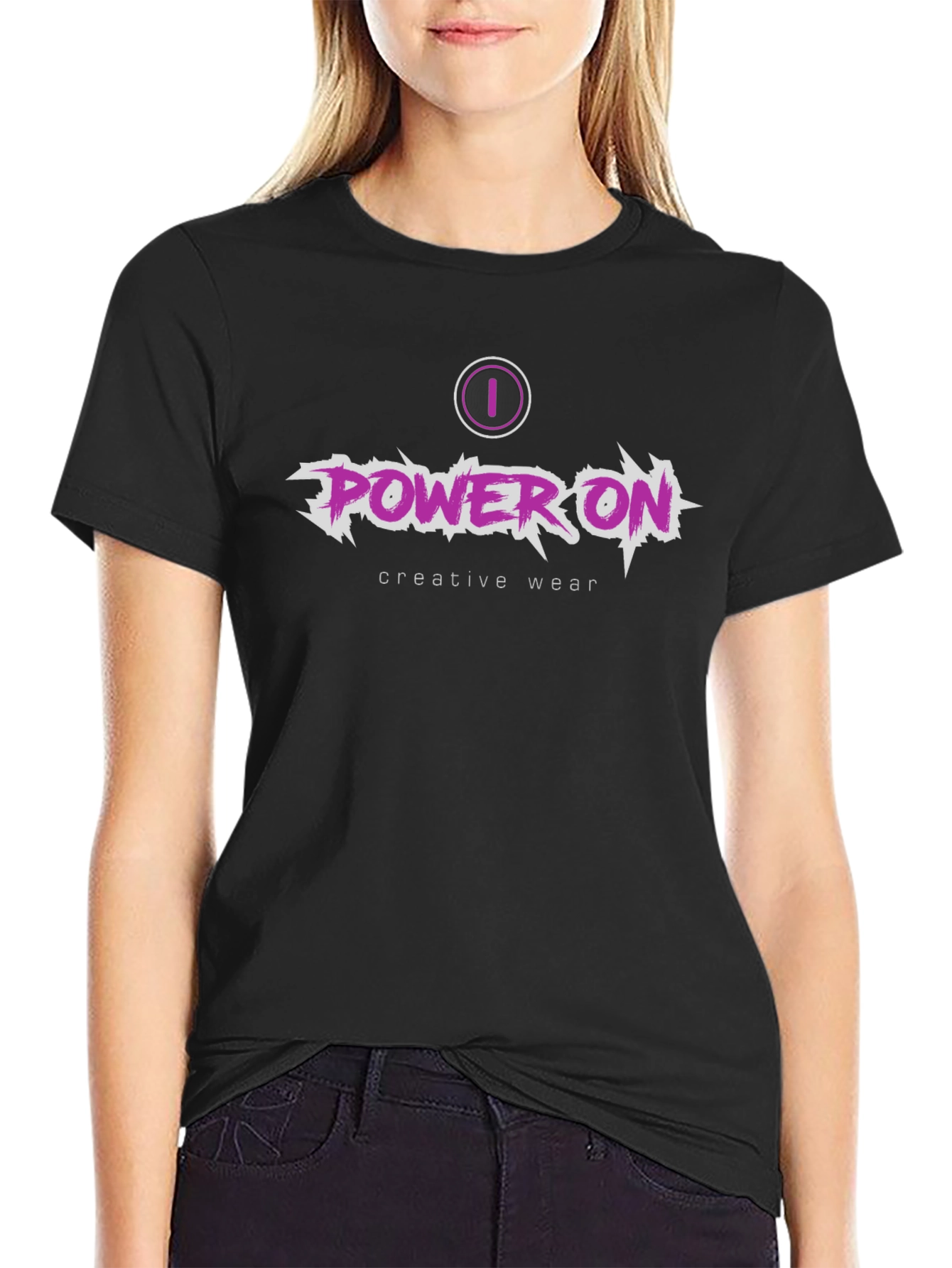 Power On Creative Wear Black Graphic Tee