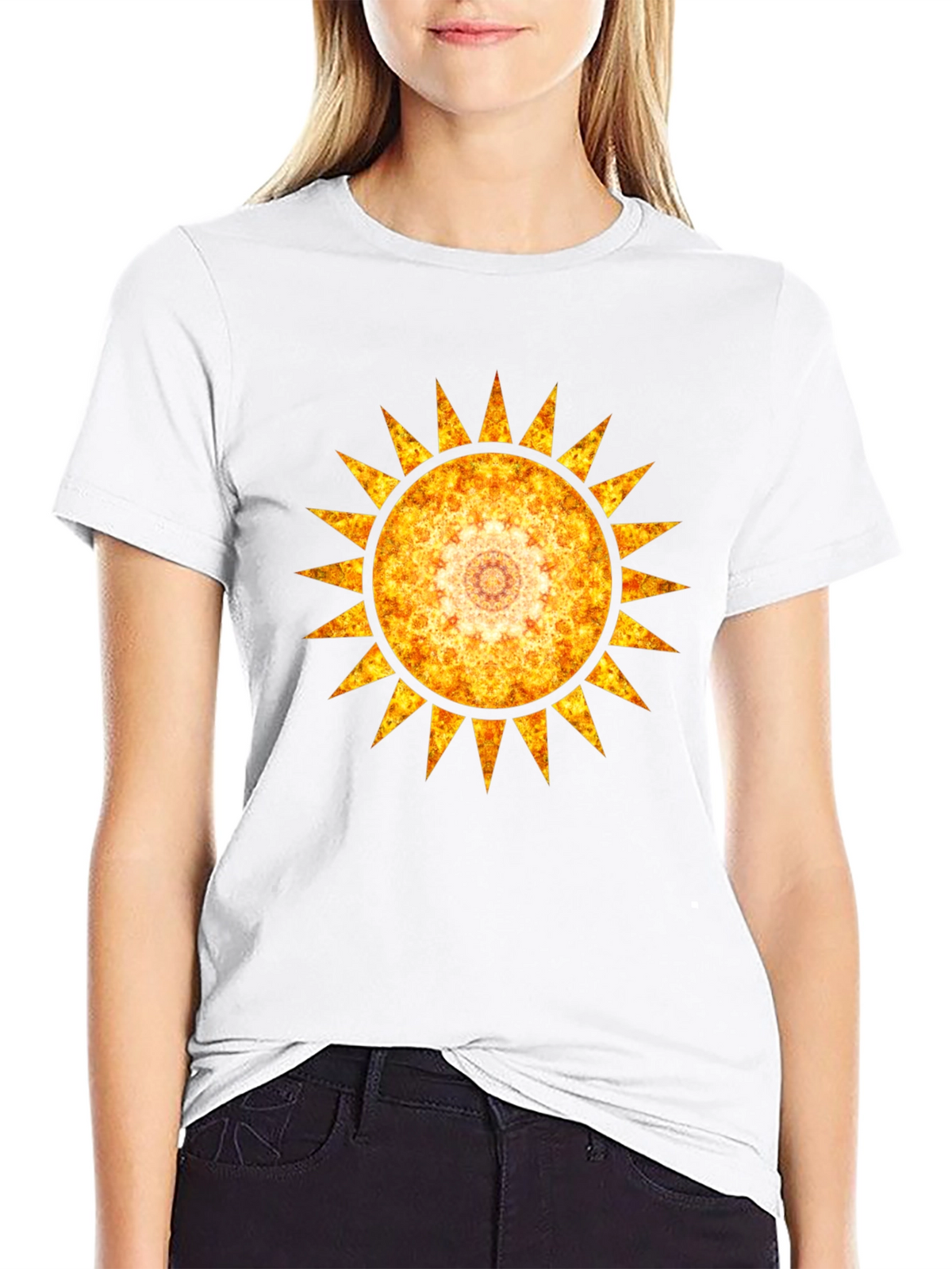 Fiery Sun Mandala Graphic Tee - Black