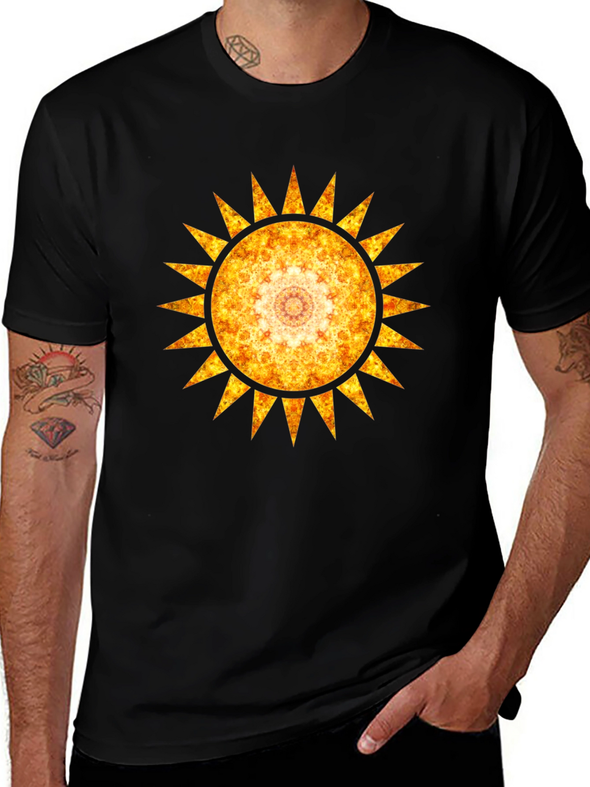 Fiery Sun Mandala Graphic Tee - Black