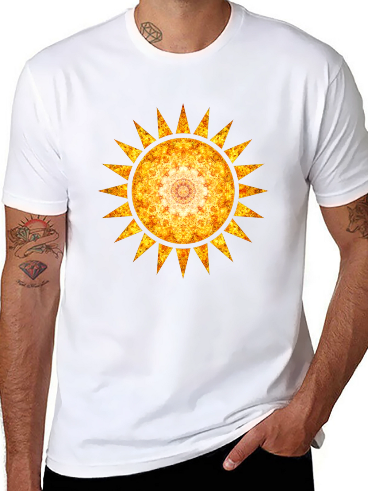 Fiery Sun Mandala Graphic Tee - Black
