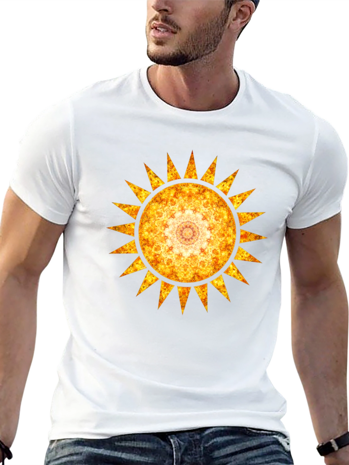 Fiery Sun Mandala Graphic Tee - Black