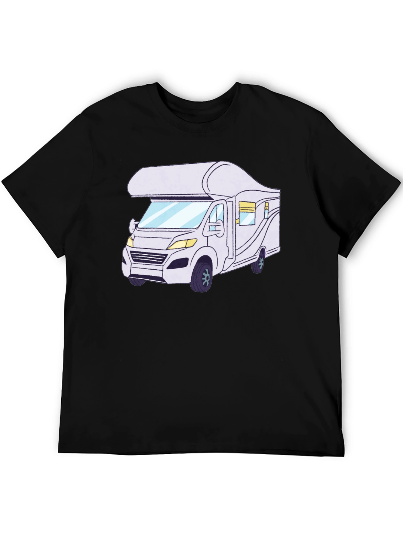 RV Cartoon Graphic Tee - Black Cotton Comfort