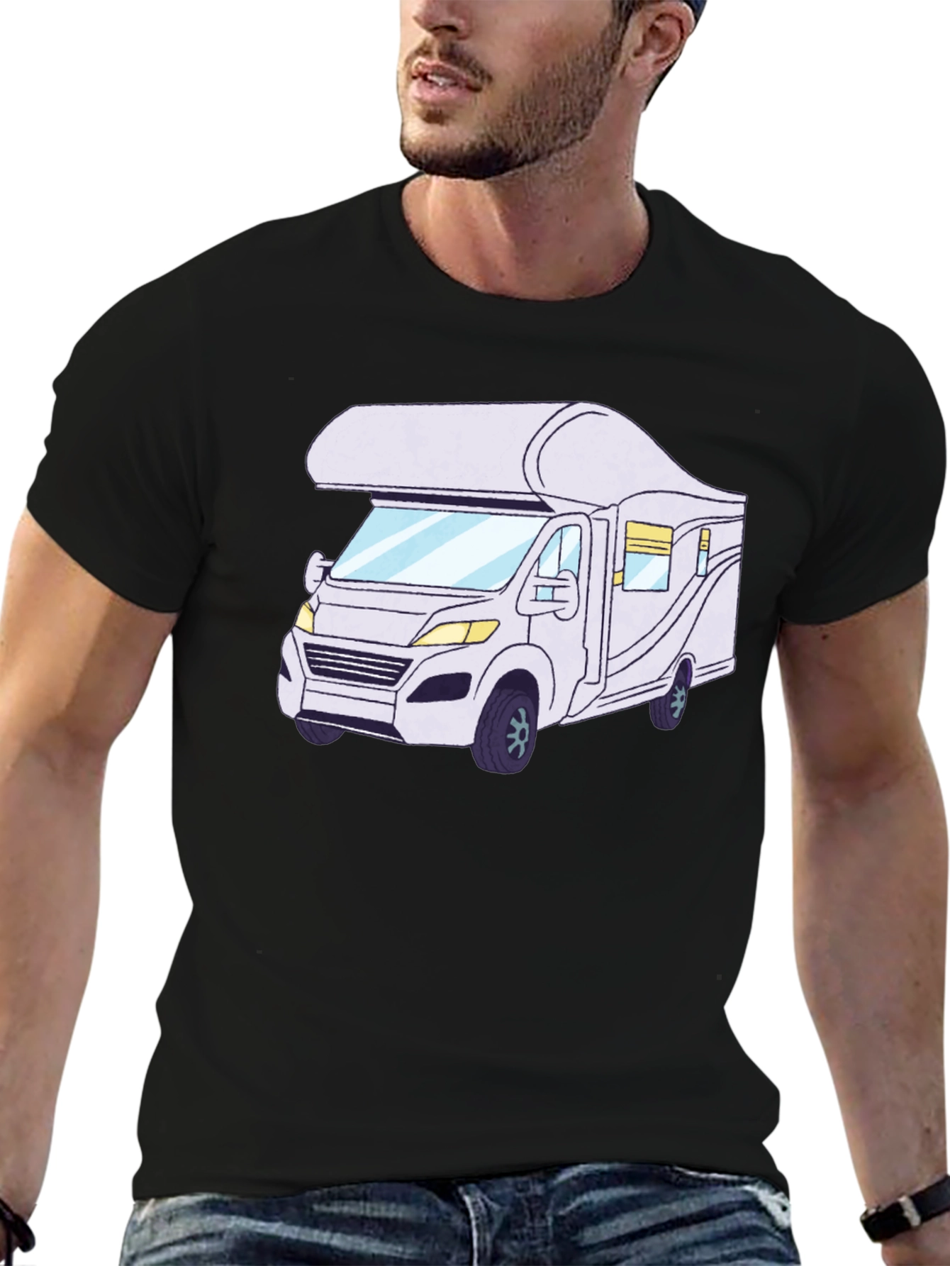 RV Cartoon Graphic Tee - Black Cotton Comfort