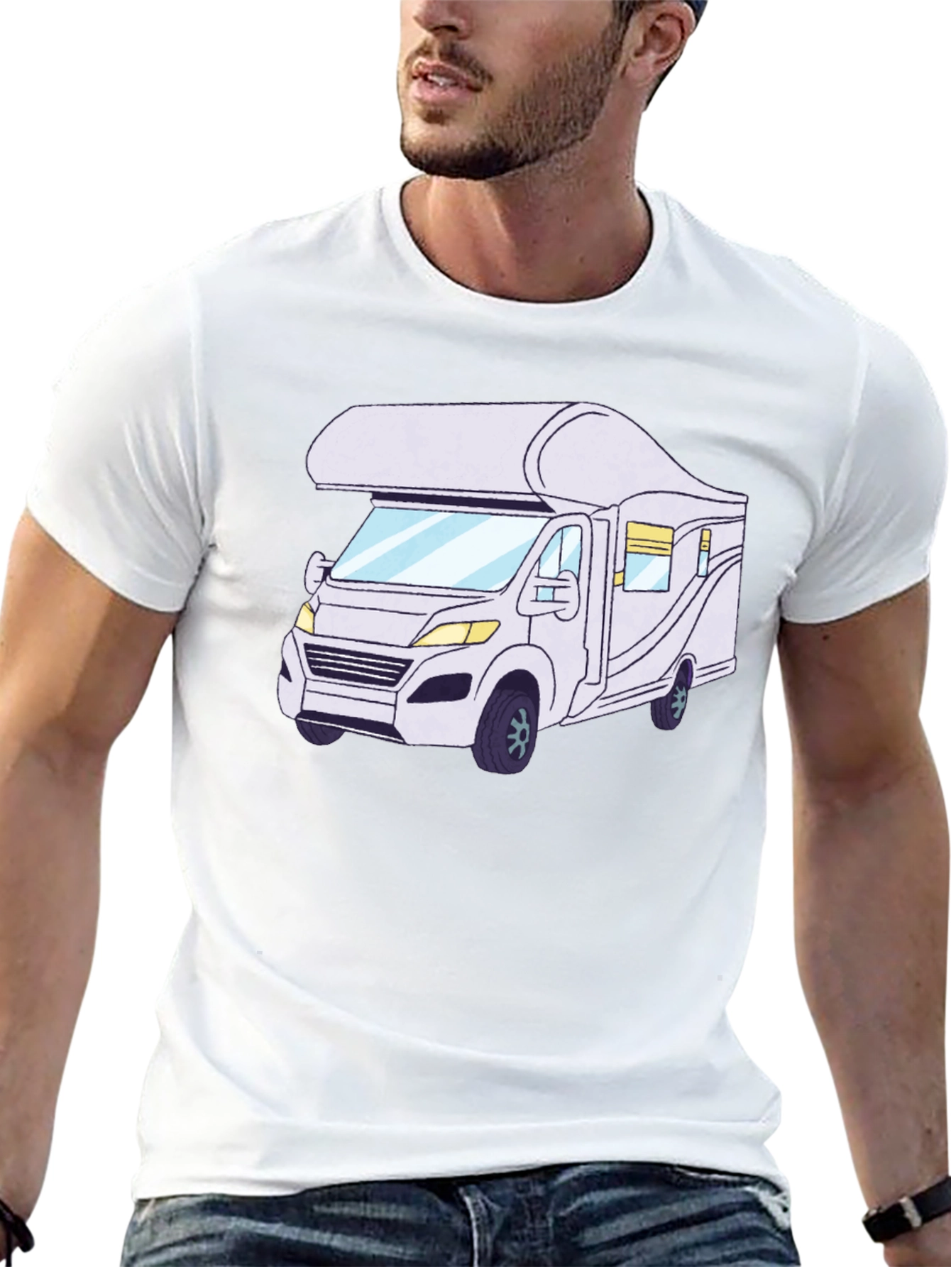 RV Cartoon Graphic Tee - Black Cotton Comfort