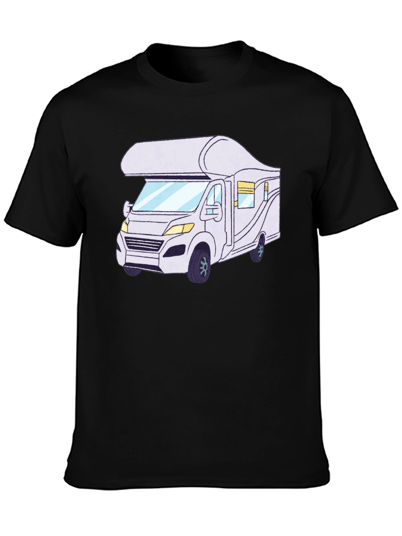 RV Cartoon Graphic Tee - Black Cotton Comfort