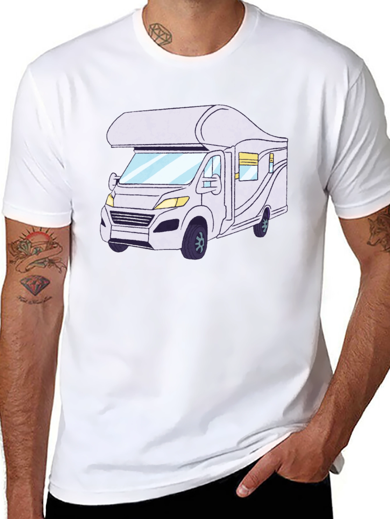 RV Cartoon Graphic Tee - Black Cotton Comfort