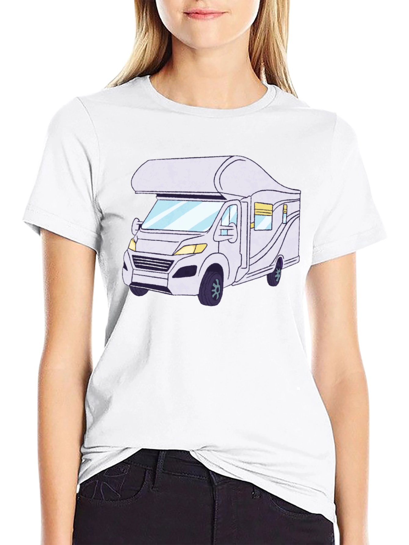 RV Cartoon Graphic Tee - Black Cotton Comfort