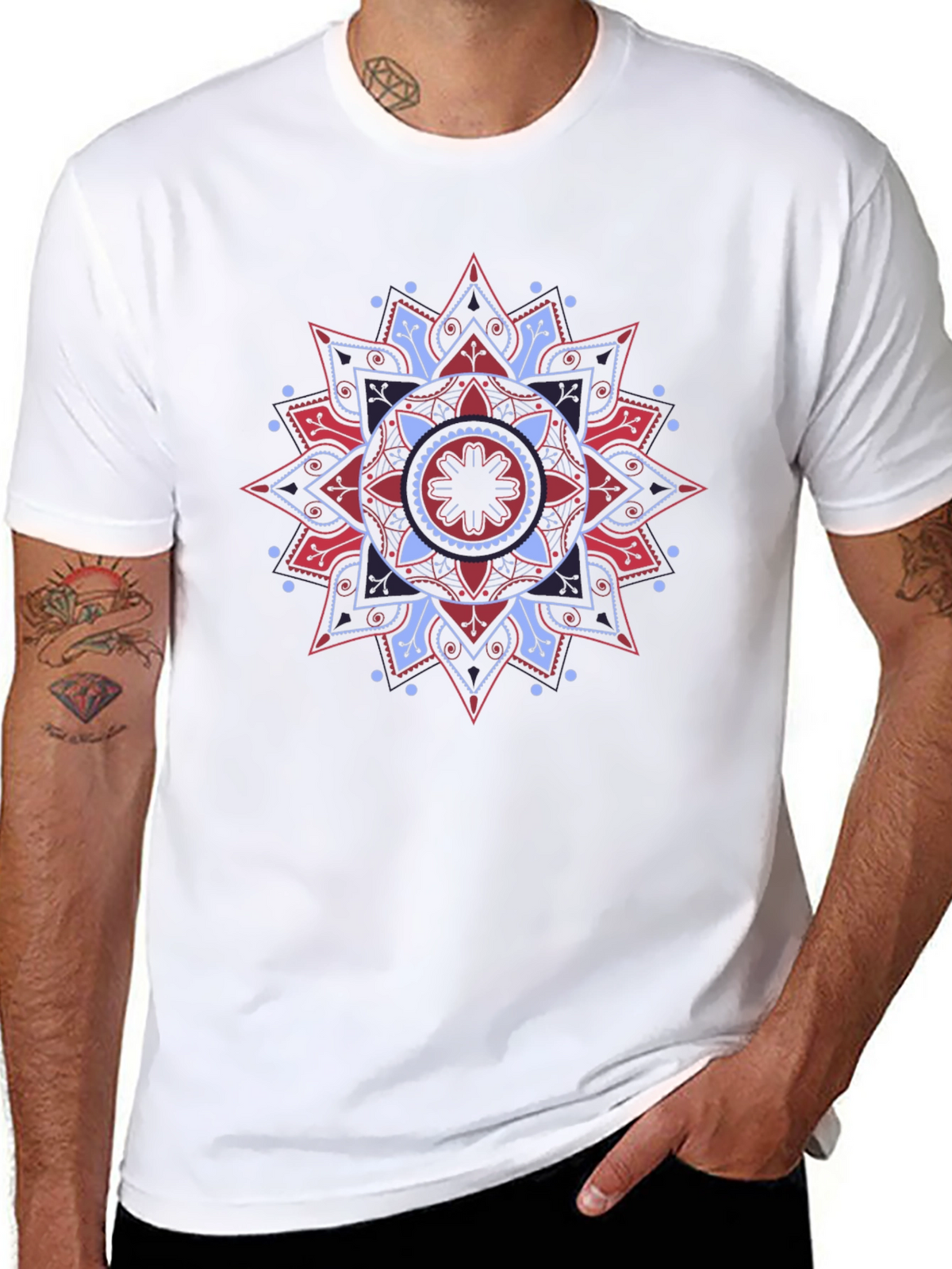 Geometric Mandala Graphic Tee - Black