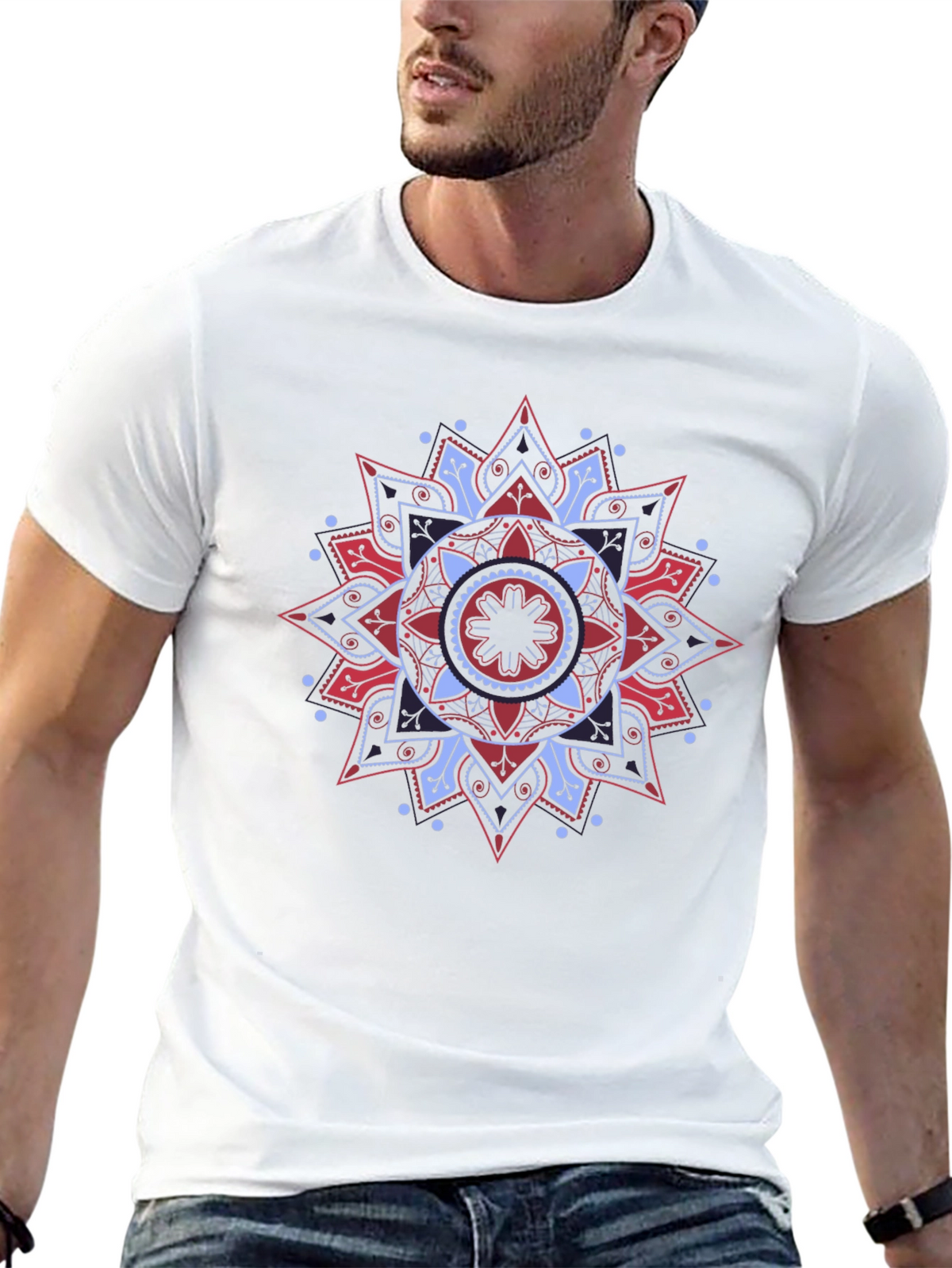 Geometric Mandala Graphic Tee - Black