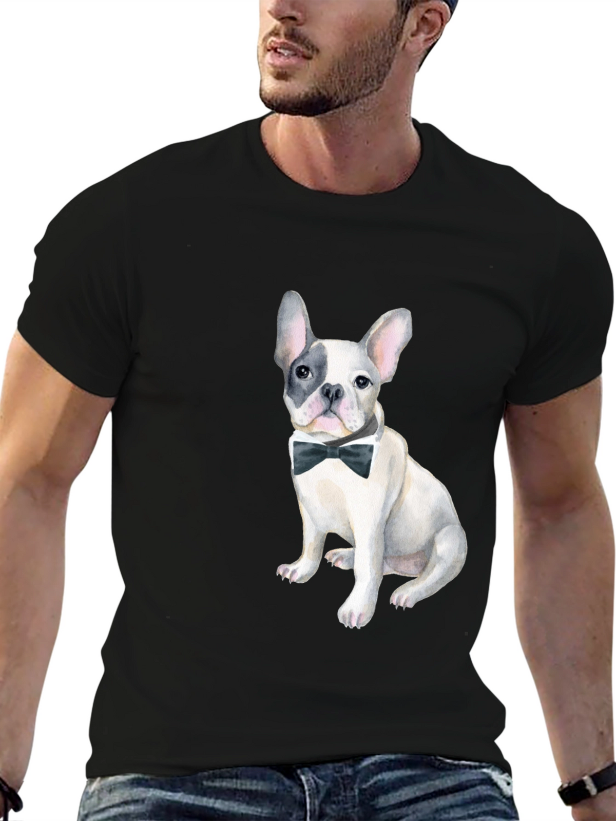 Dog with Bow Tie Black Graphic Tee