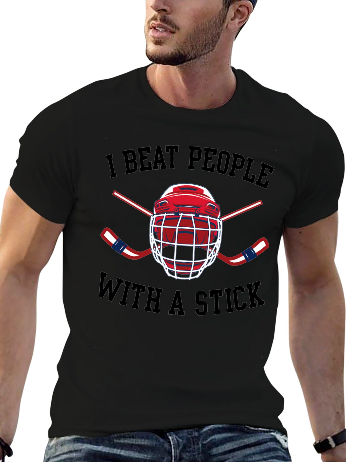 I Beat People with a Stick Hockey T-Shirt