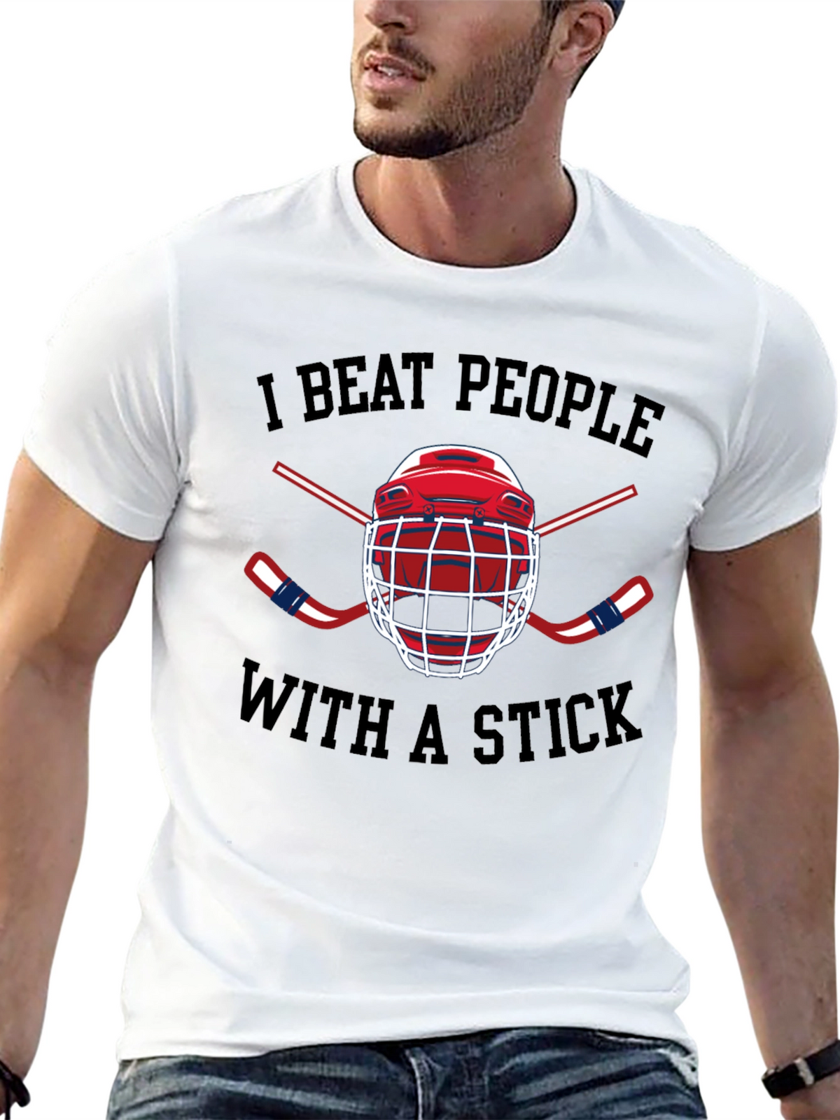 I Beat People with a Stick Hockey T-Shirt