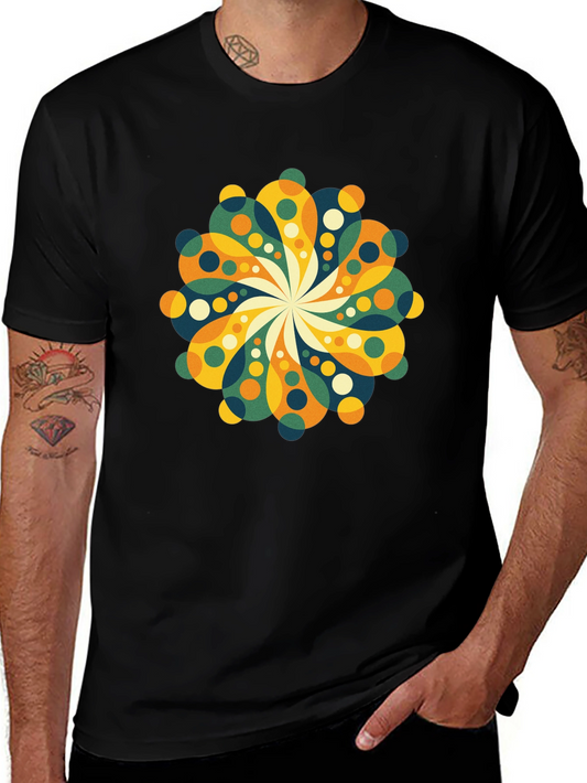 Retro Floral Mandala Black T-Shirt
