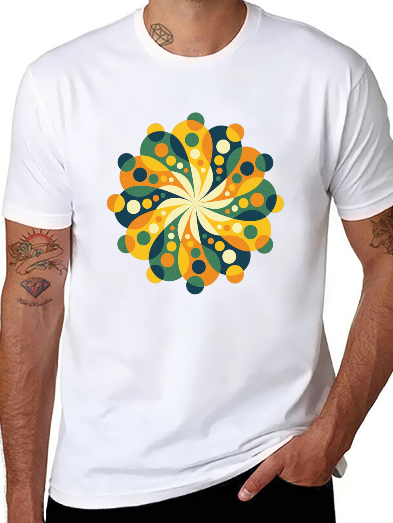 Retro Floral Mandala Black T-Shirt